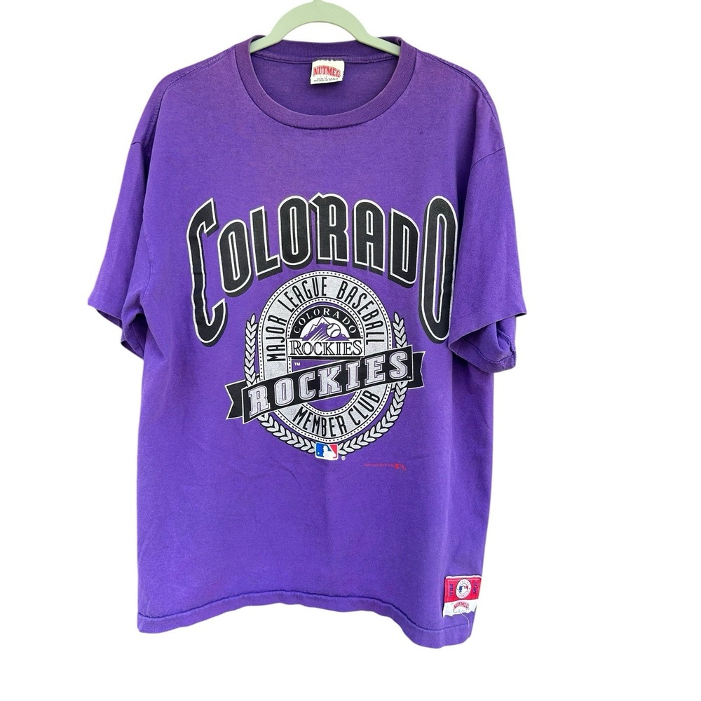 Vintage 1992 Colorado Rockies Nutmeg T Shirt Men's XL Single Stitch Purple 90s